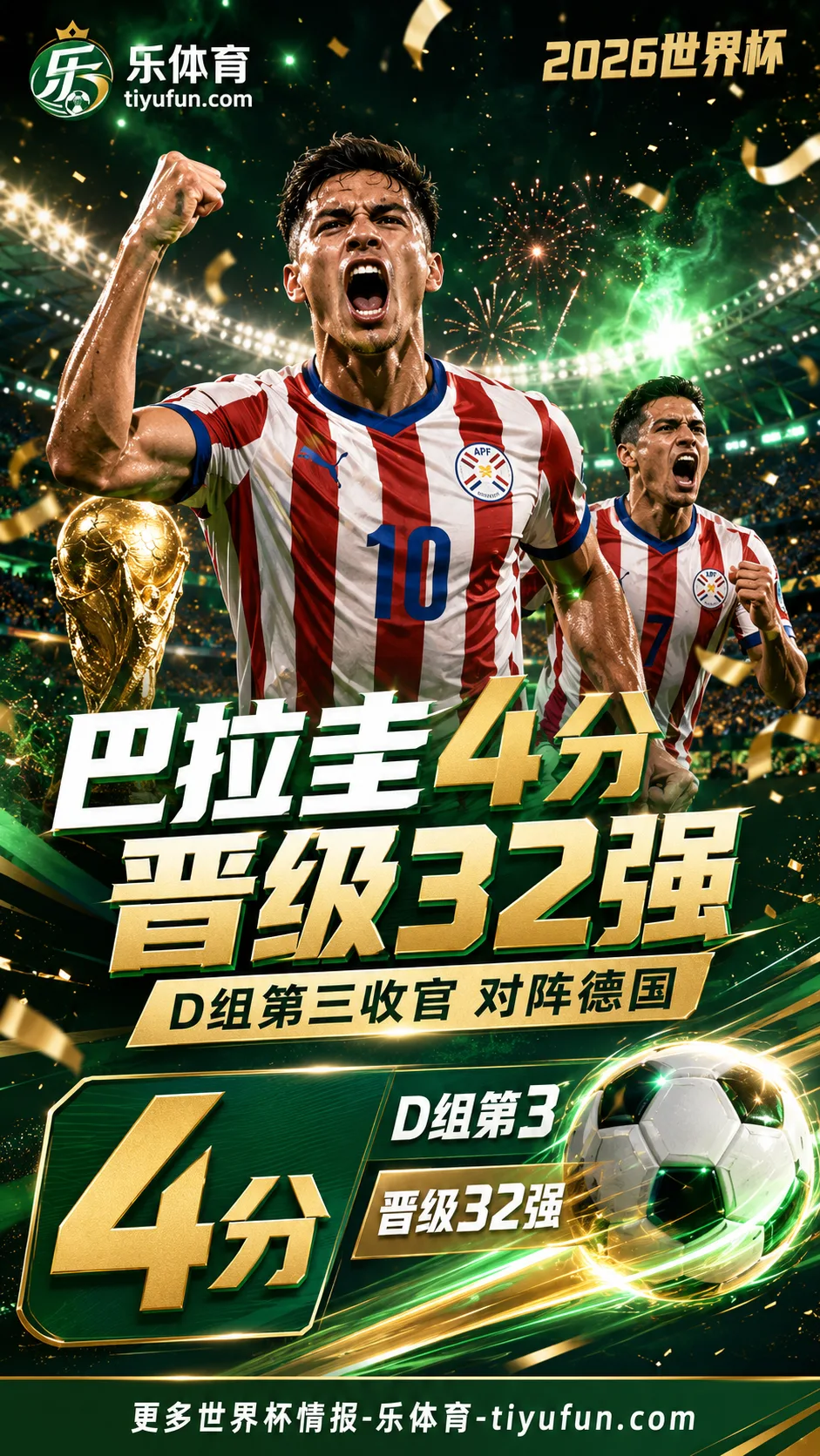 巴拉圭队4分晋级世界杯32强，1/16决赛将对阵德国队