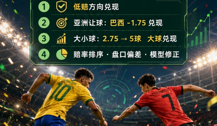 巴西vs韩国世界杯盘口复盘：亚洲让球兑现与大小球分析