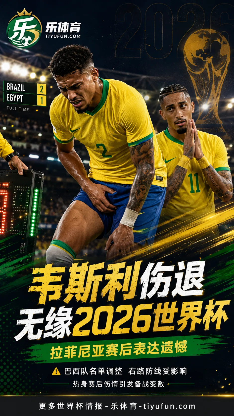 巴西右后卫韦斯利因伤无缘2026世界杯名单,拉菲尼亚赛后表达遗憾
