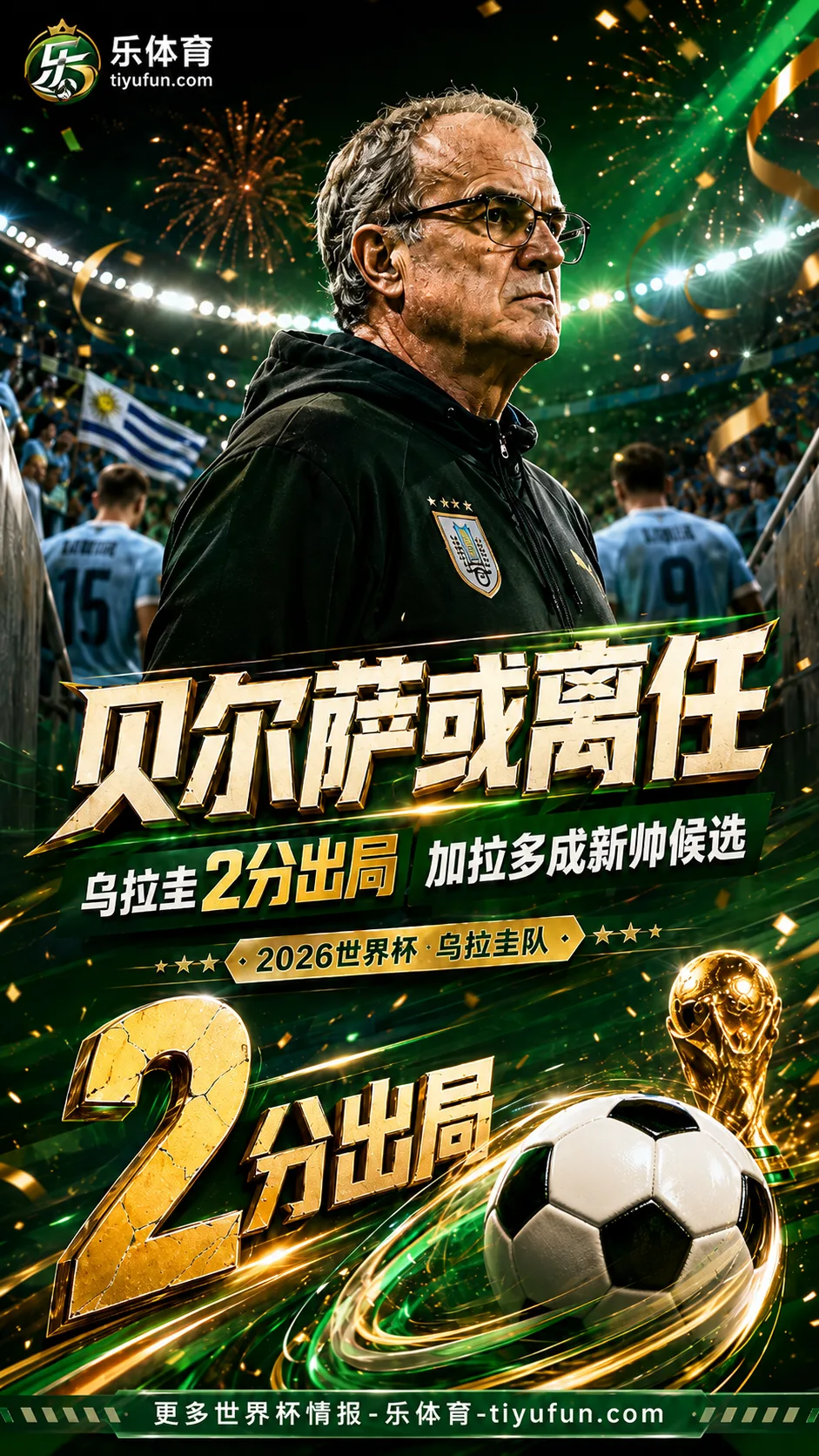 贝尔萨或离任，乌拉圭2026世界杯2分出局后加拉多成新帅热门