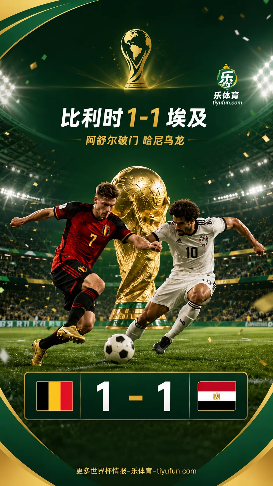 比利时1-1埃及：阿舒尔破门哈尼乌龙，2026世界杯G组首轮各取1分