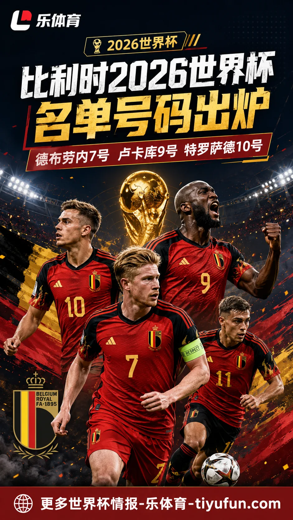 比利时2026世界杯名单号码出炉：德布劳内7号，卢卡库9号，特罗萨德10号