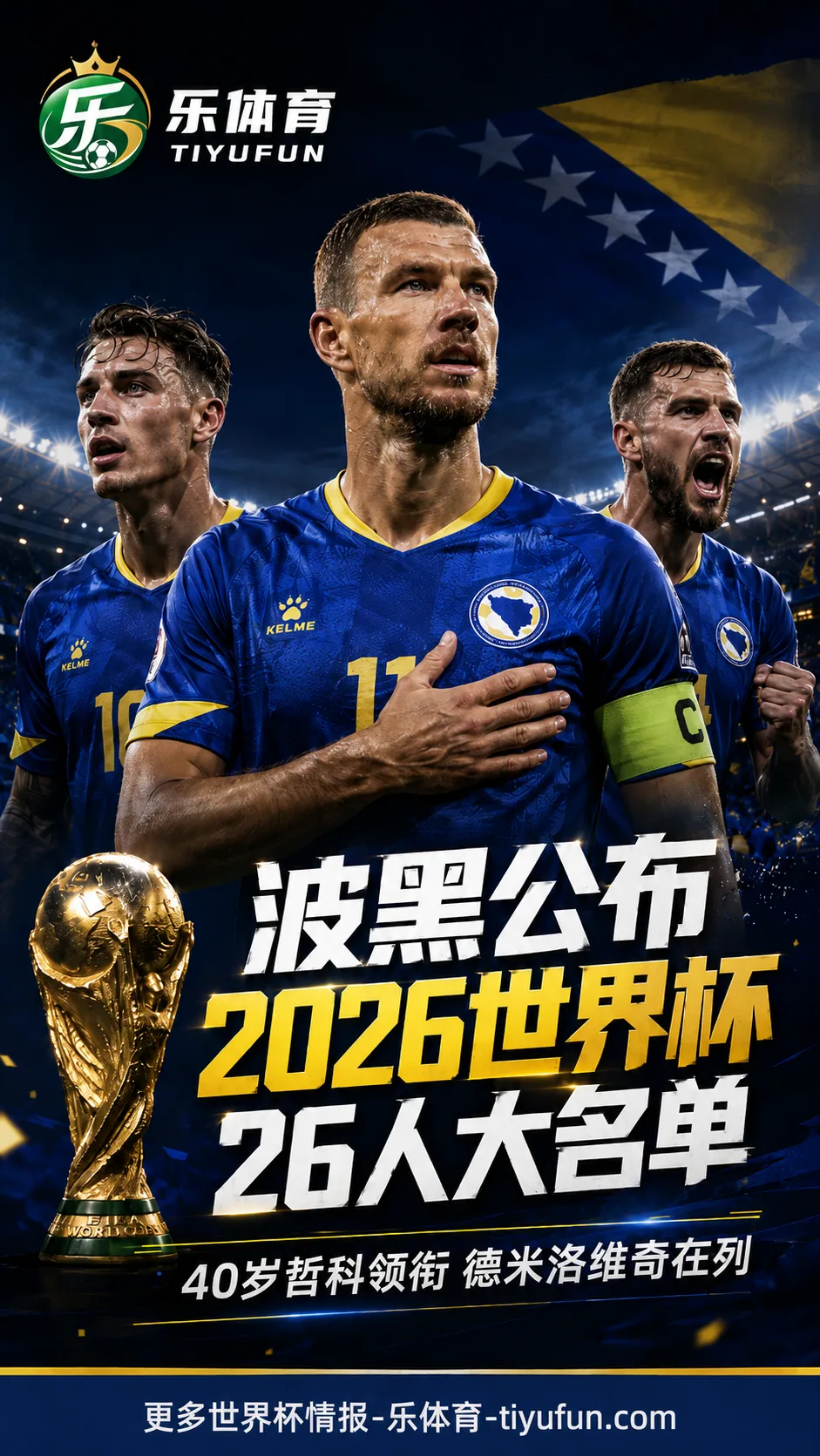 波黑公布2026世界杯名单：40岁哲科领衔，德米洛维奇在列