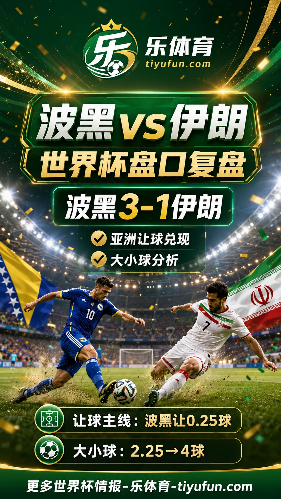 波黑vs伊朗世界杯盘口复盘：亚洲让球兑现与大小球分析