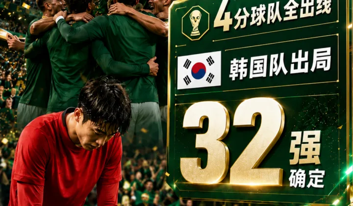 尘埃落定！2026世界杯小组第三出线情况：4分球队全出线，韩国队出局