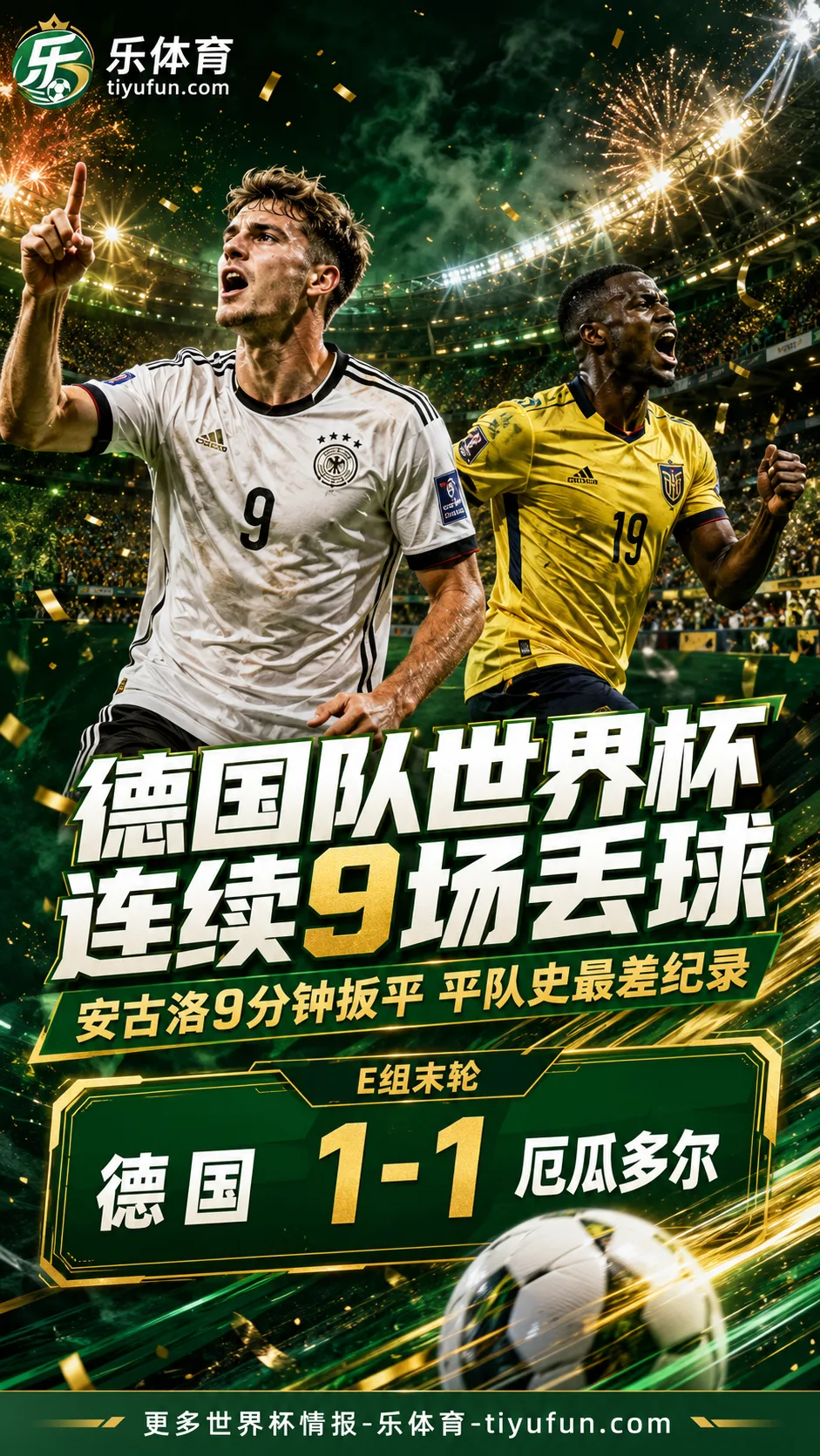 德国队世界杯连续9场丢球，追平队史赛事最差纪录