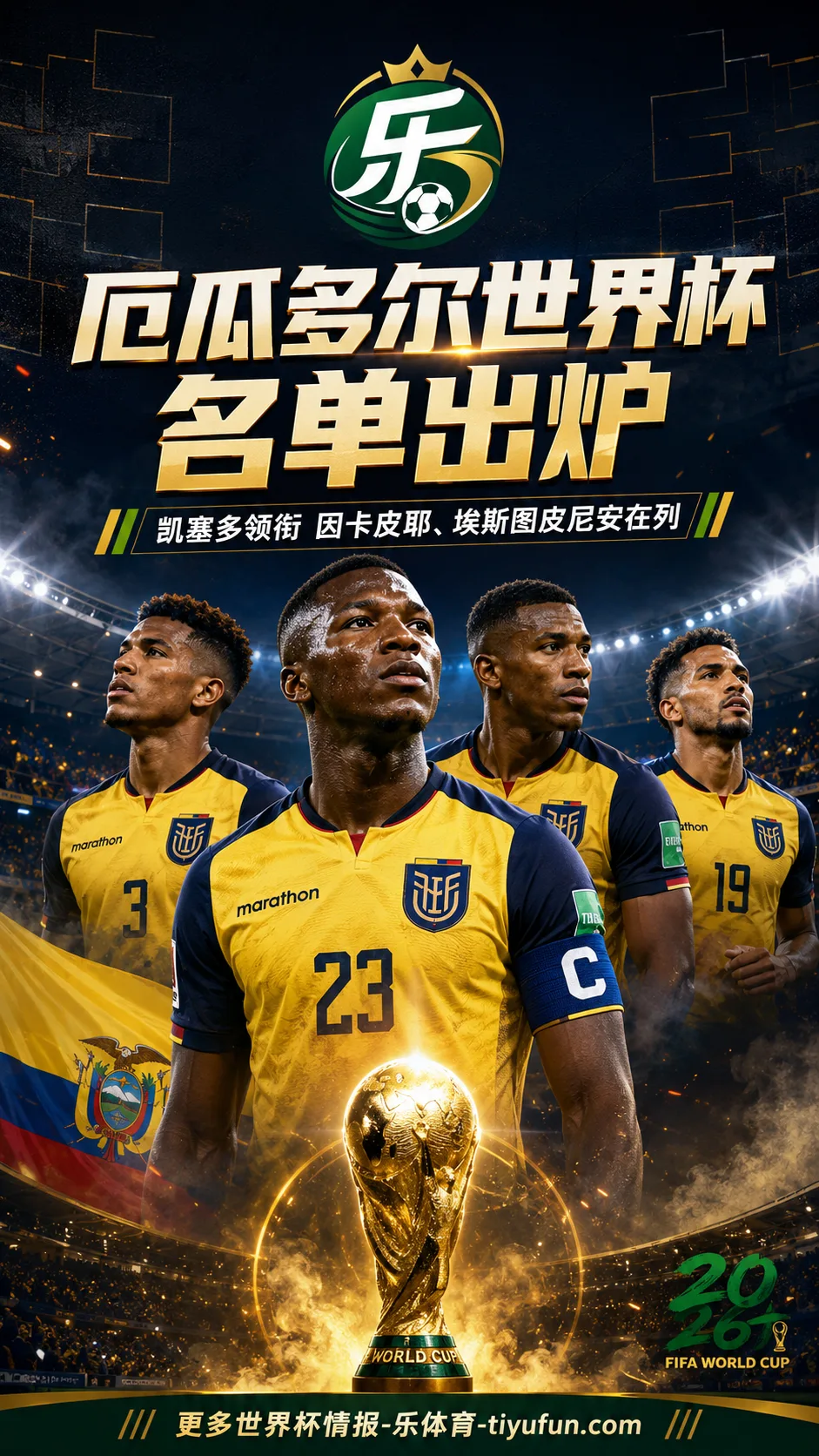 厄瓜多尔2026世界杯名单出炉:凯塞多领衔,因卡皮耶、埃斯图皮尼安入选
