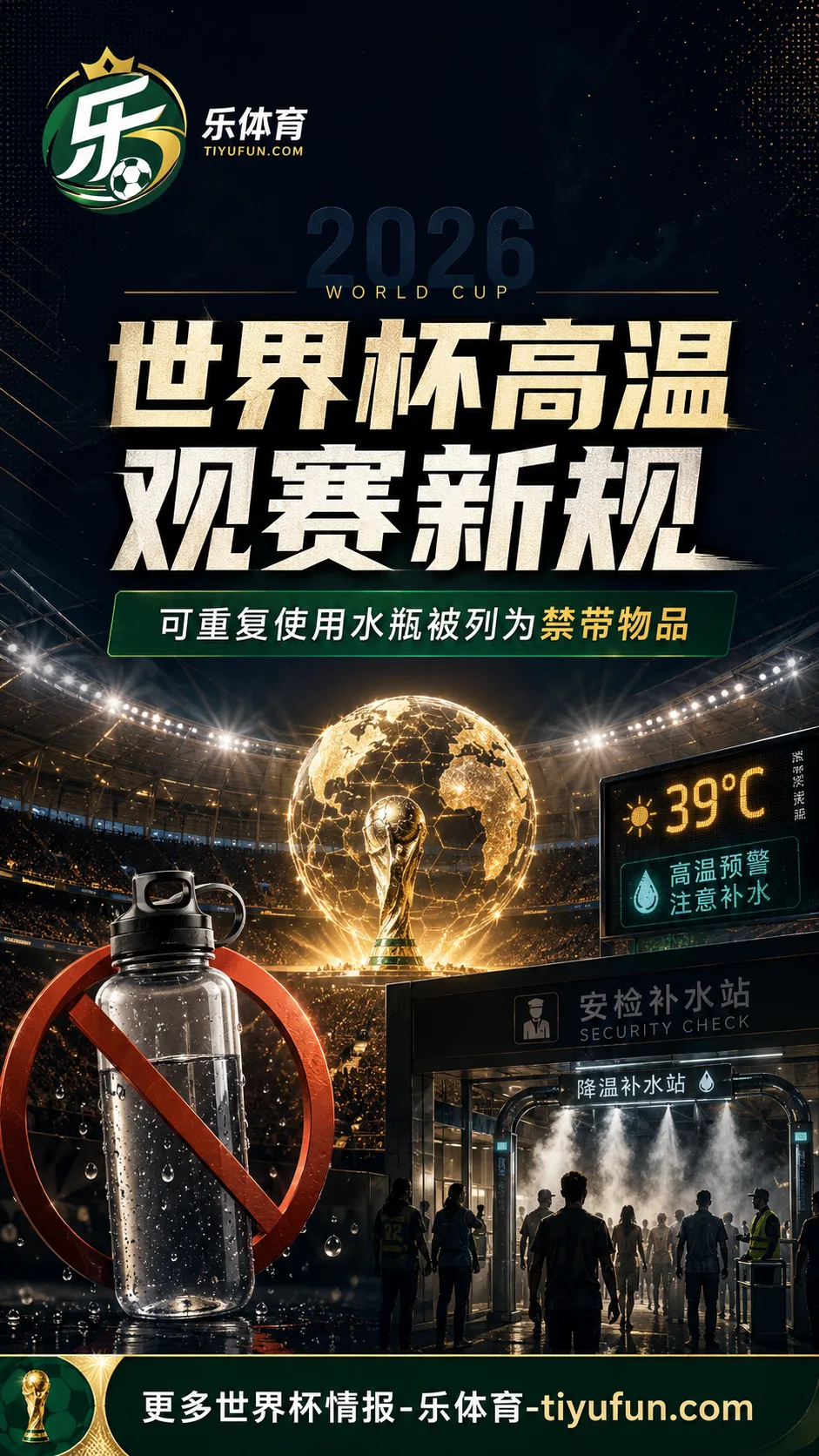 FIFA更新2026世界杯场馆规则：可重复使用水瓶被列为禁带物品