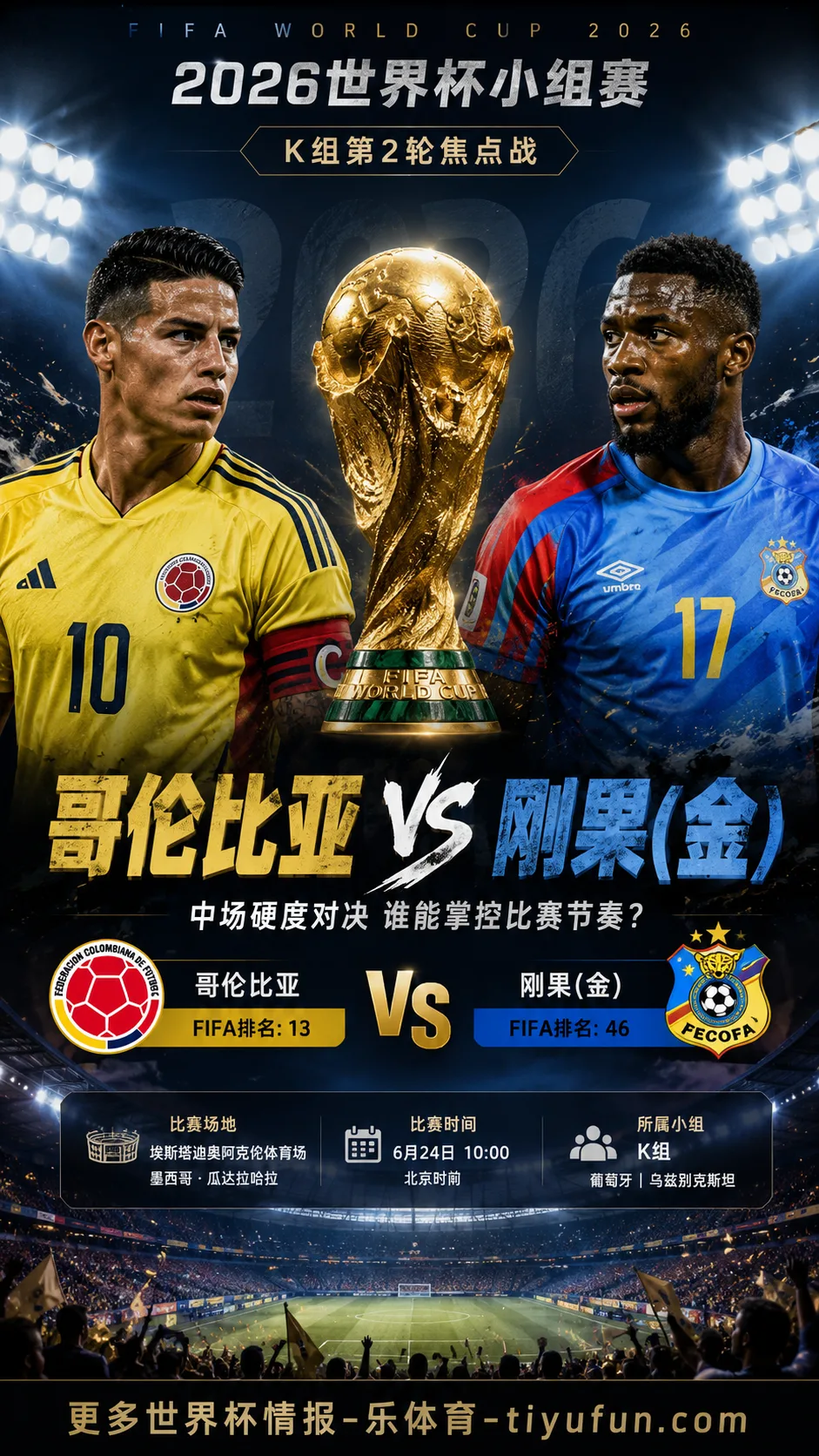 哥伦比亚 vs 刚果(金)前瞻:第二轮积分压力与中场硬度对位