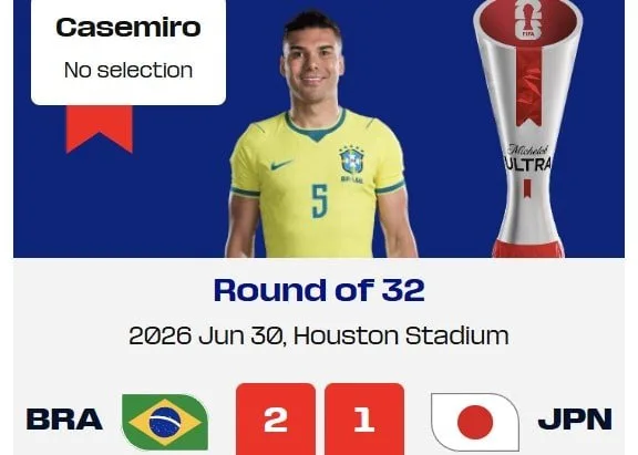 关键扳平改变走势！卡塞米罗当选巴西2-1日本全场最佳