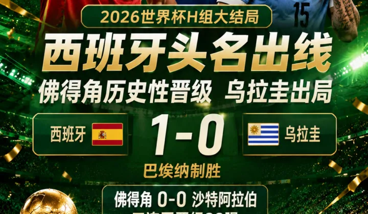 H组大结局：西班牙头名出线，佛得角历史性晋级，乌拉圭出局