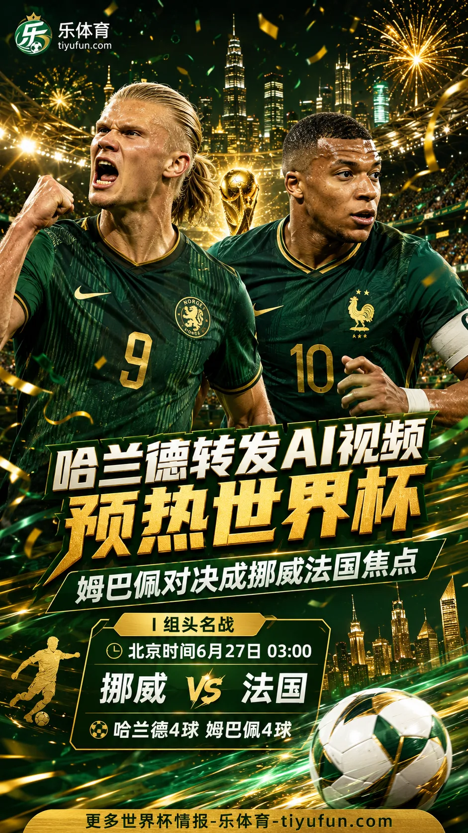 哈兰德转发AI视频预热2026世界杯，姆巴佩对决成挪威法国焦点