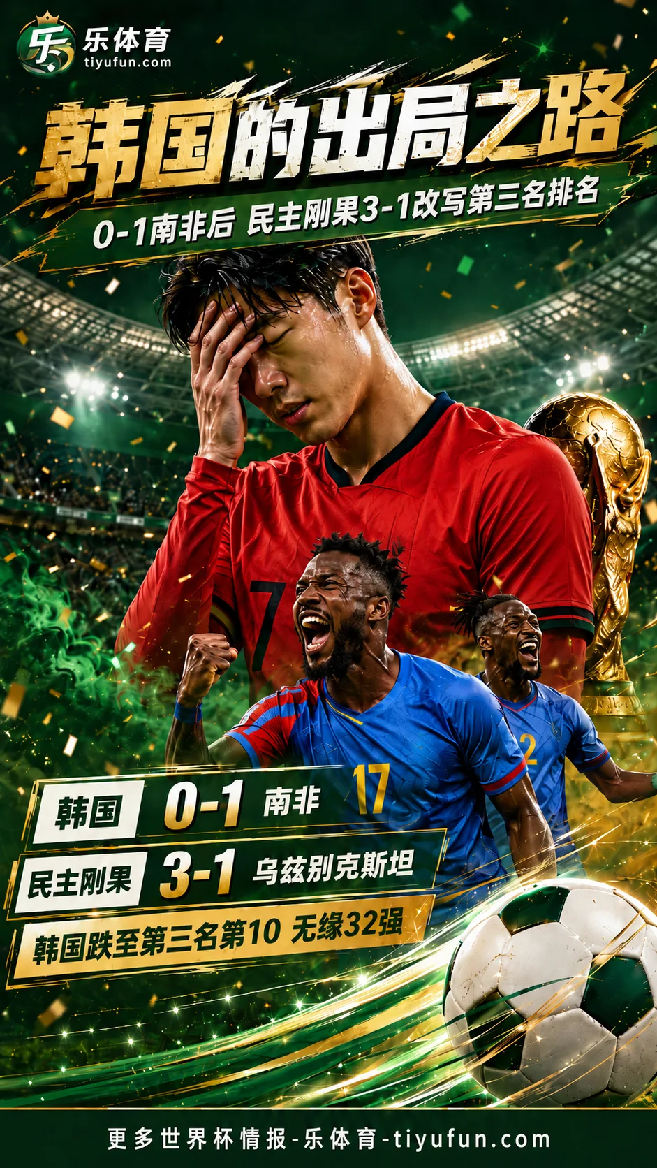 韩国的出局之路：0-1南非后，民主刚果3-1改写世界杯小组第三排名