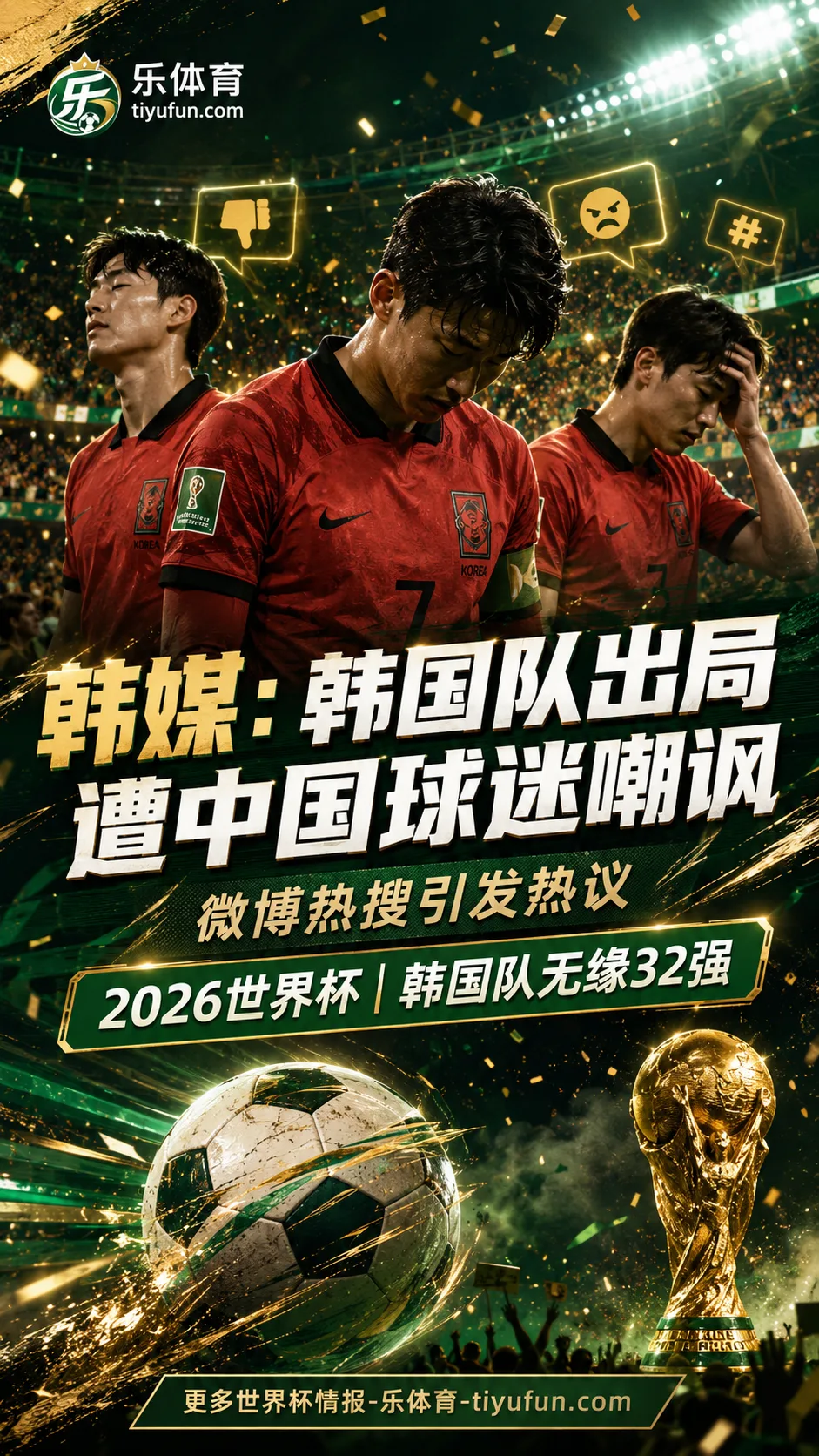 韩媒：韩国队2026世界杯出局遭中国球迷嘲讽，微博热搜引发热议
