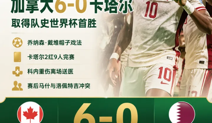 加拿大6-0卡塔尔赛后冲突抢镜：科内重伤、2张红牌让世界杯首胜蒙上阴影