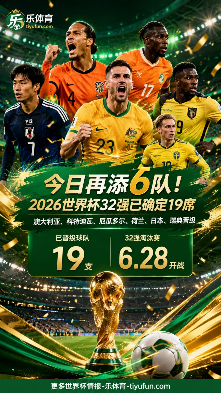 今日再添6队！2026世界杯32强已确定19席