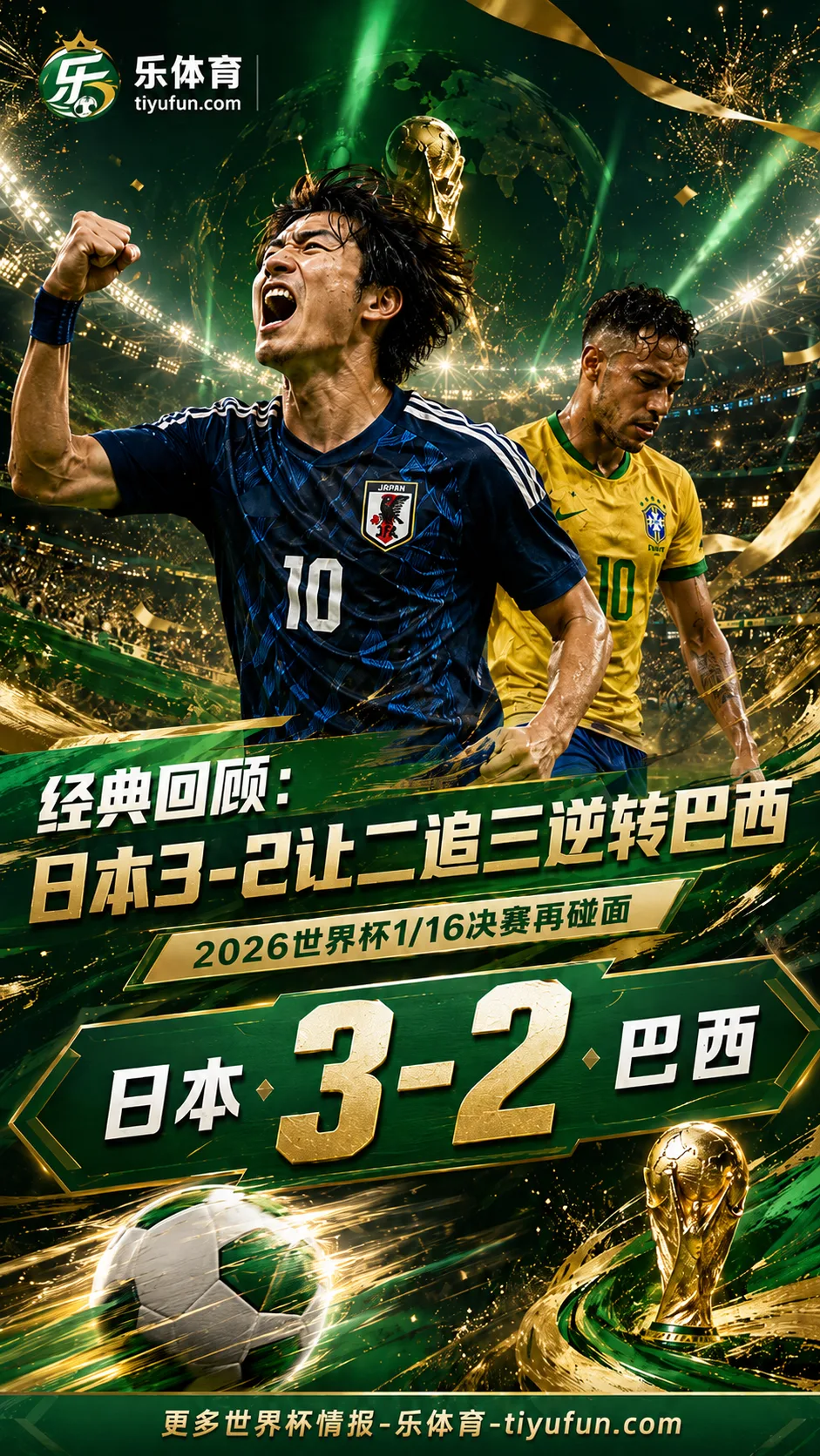 经典回顾：日本3-2让二追三逆转巴西，2026世界杯1/16决赛再迎强敌