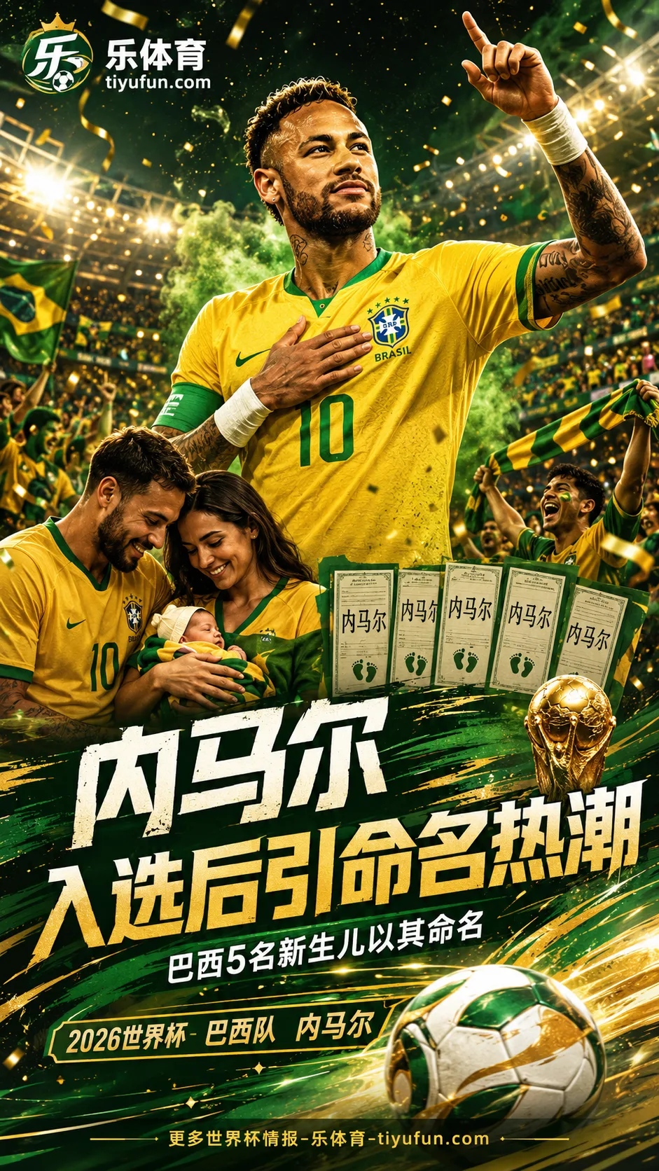 据ESPN：内马尔入选巴西队世界杯名单后，5名新生儿以其命名