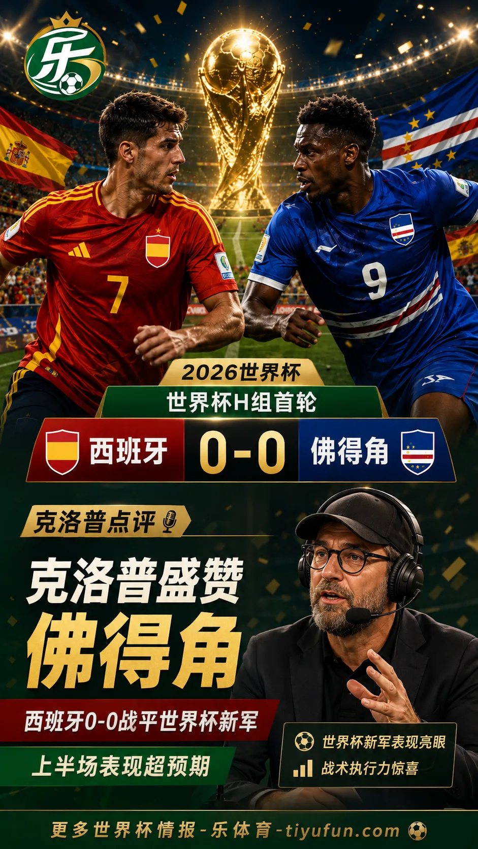 克洛普点评2026世界杯：西班牙0-0佛得角，世界杯新军首秀远超预期