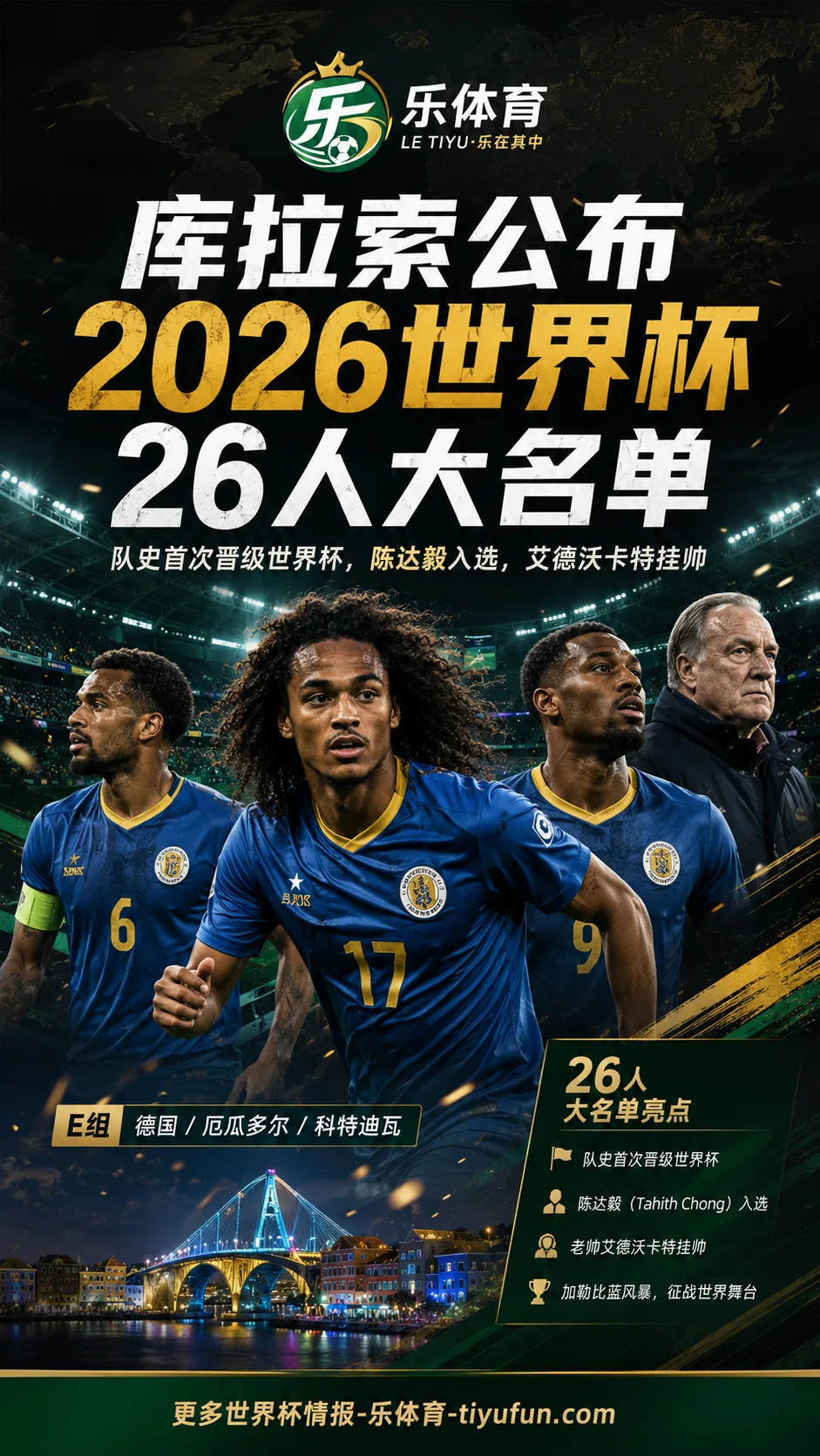 库拉索公布2026世界杯名单：陈达毅入选，艾德沃卡特率队迎队史首秀