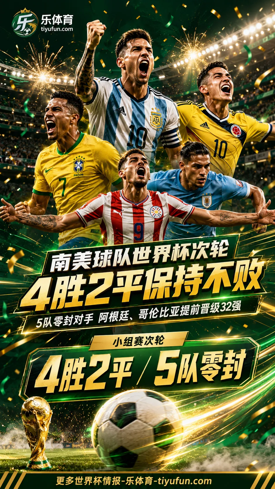 南美球队世界杯次轮4胜2平保持不败，5队成功零封对手