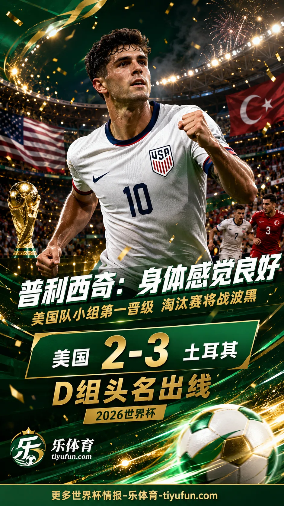 普利西奇：身体感觉良好，美国队小组第一晋级2026世界杯淘汰赛