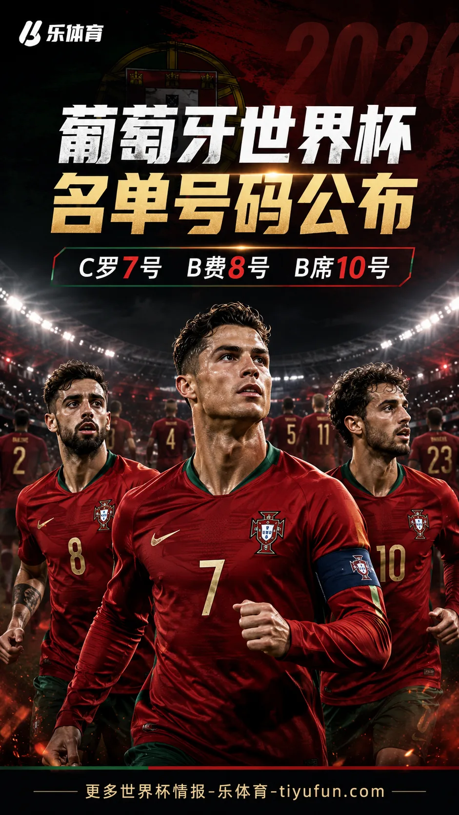 葡萄牙2026世界杯名单号码公布：C罗7号领衔，B费8号、B席10号