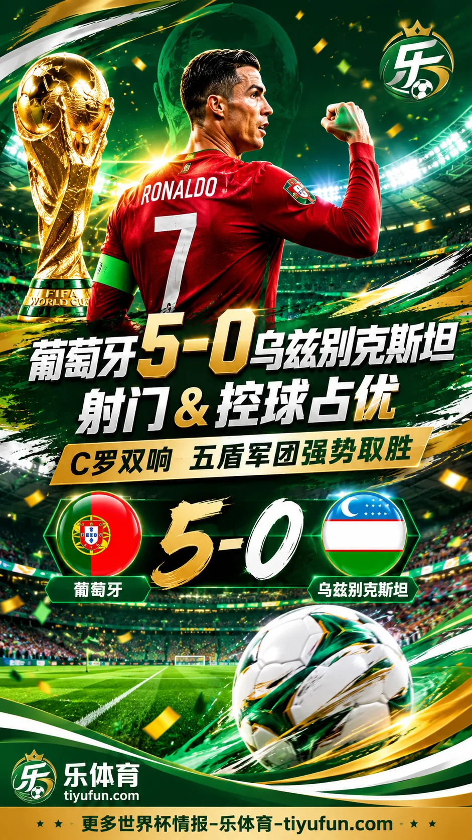 葡萄牙vs乌兹别克数据：5-0大胜背后，葡萄牙队掌控比赛