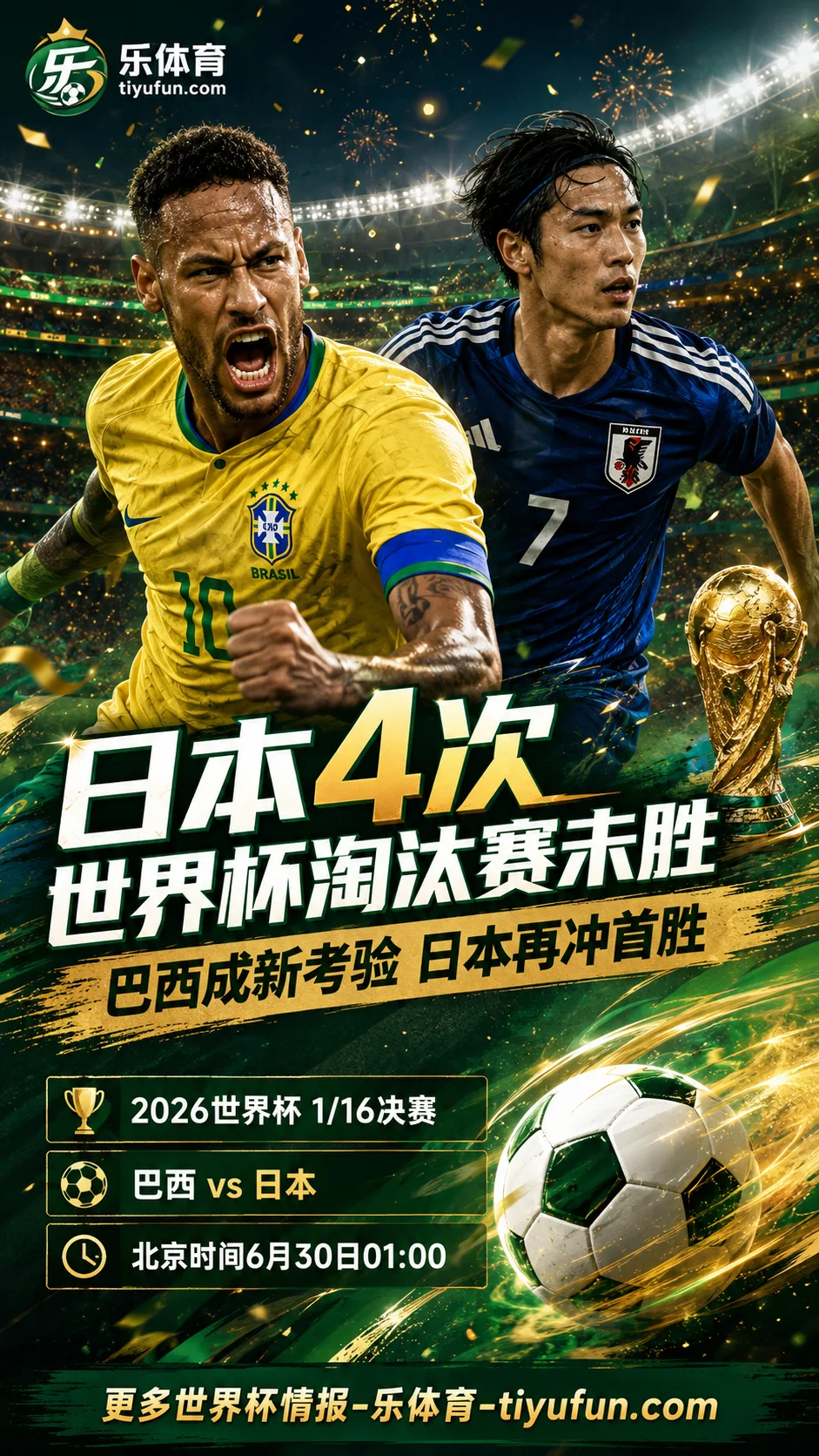 日本4次世界杯淘汰赛未胜，2026世界杯1/16决赛挑战巴西