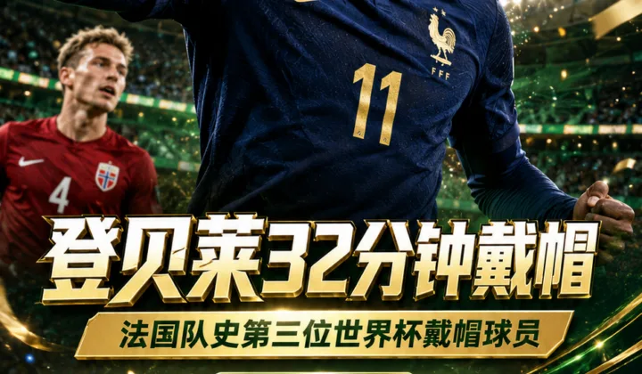 杀疯了！登贝莱32分钟戴帽，成法国队史第三位世界杯戴帽球员