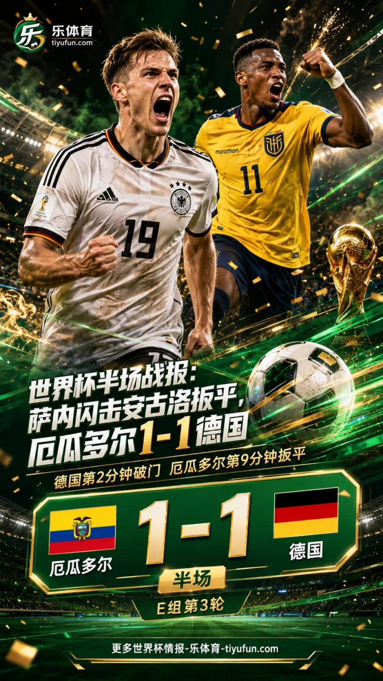 世界杯半场战报：萨内闪击安古洛扳平，厄瓜多尔1-1德国