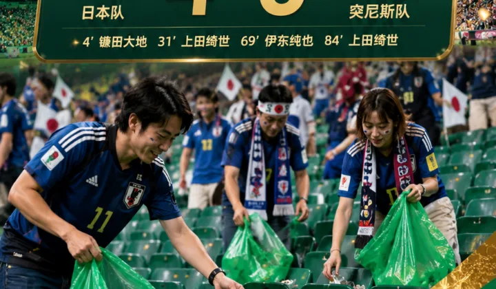 世界杯第1000场日本4-0突尼斯，日本球迷赛后清理看台再成焦点