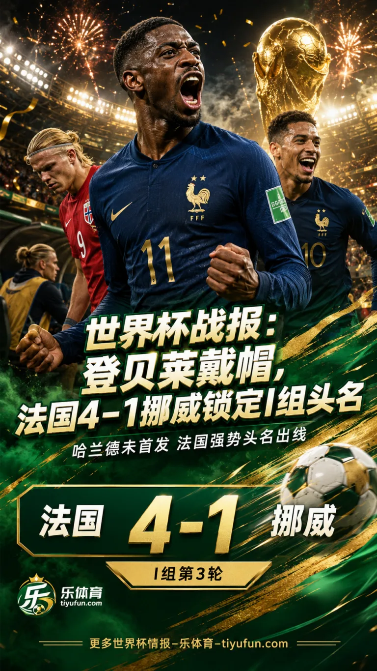 世界杯战报：登贝莱戴帽，法国4-1挪威锁定I组头名