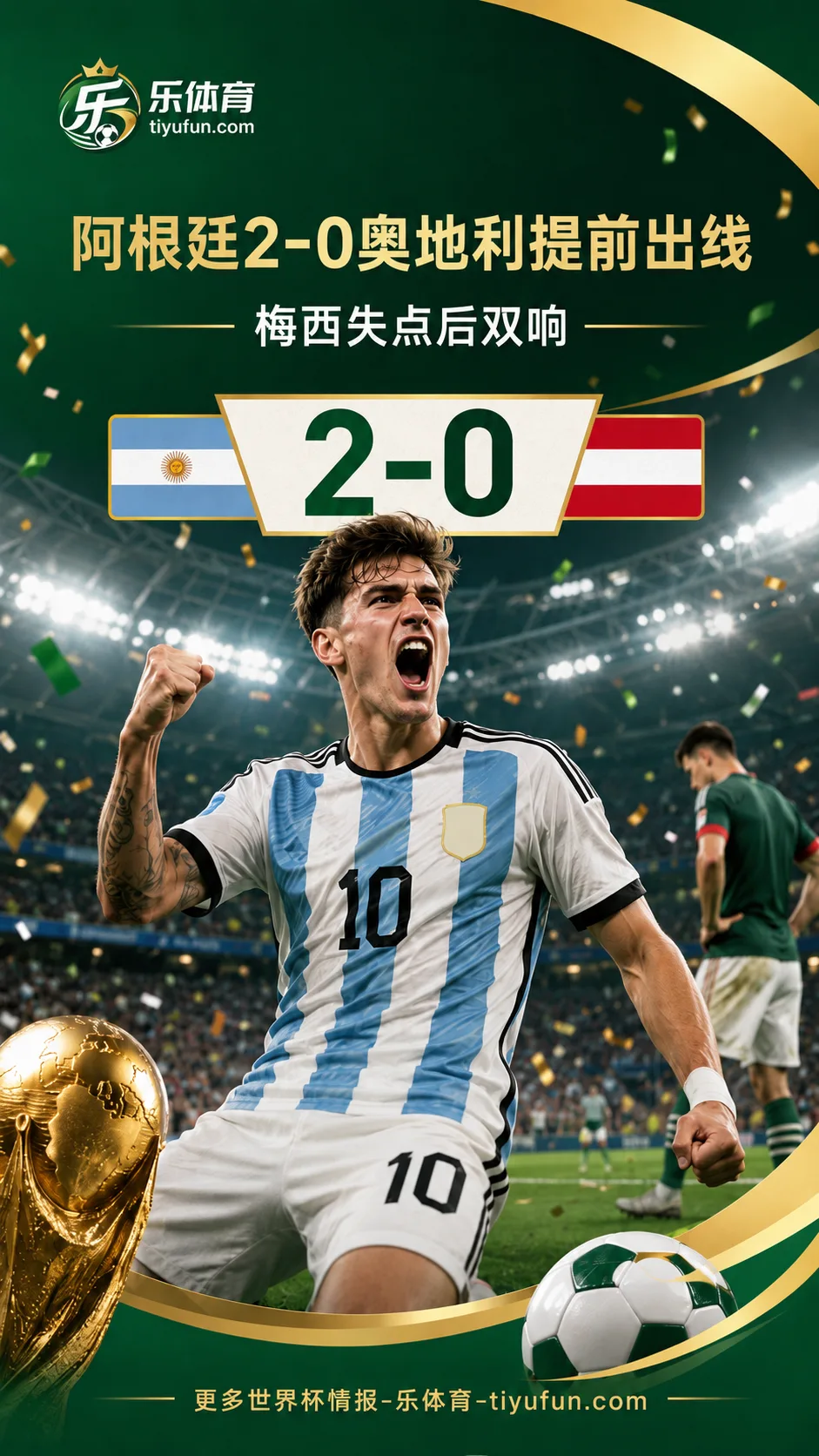 世界杯战报：梅西失点后双响，阿根廷2-0奥地利提前出线