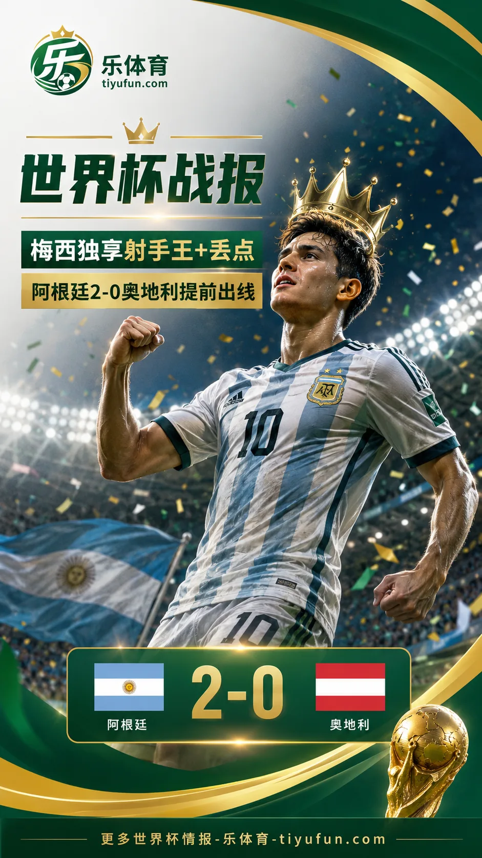 世界杯战报：梅西罚丢点球后双响，阿根廷2-0奥地利提前出线
