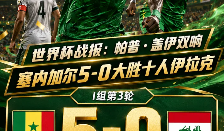世界杯战报：帕普·盖伊双响，塞内加尔5-0狂胜十人伊拉克