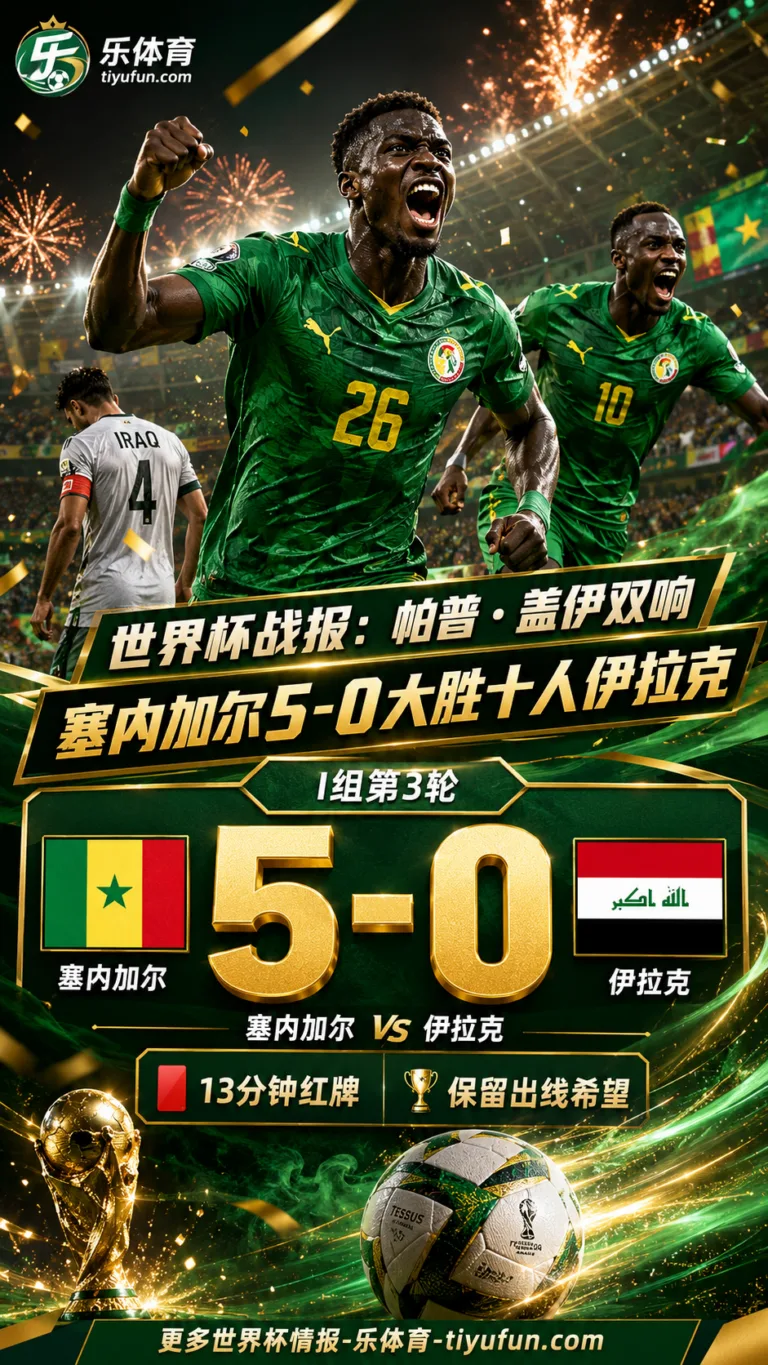 世界杯战报：帕普·盖伊双响，塞内加尔5-0狂胜十人伊拉克