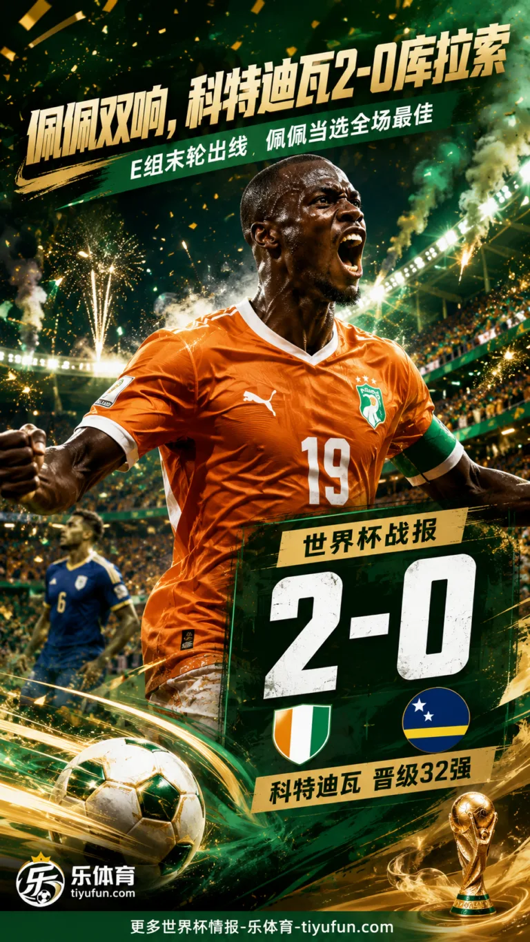 世界杯战报：佩佩双响，科特迪瓦2-0库拉索队史首进淘汰赛