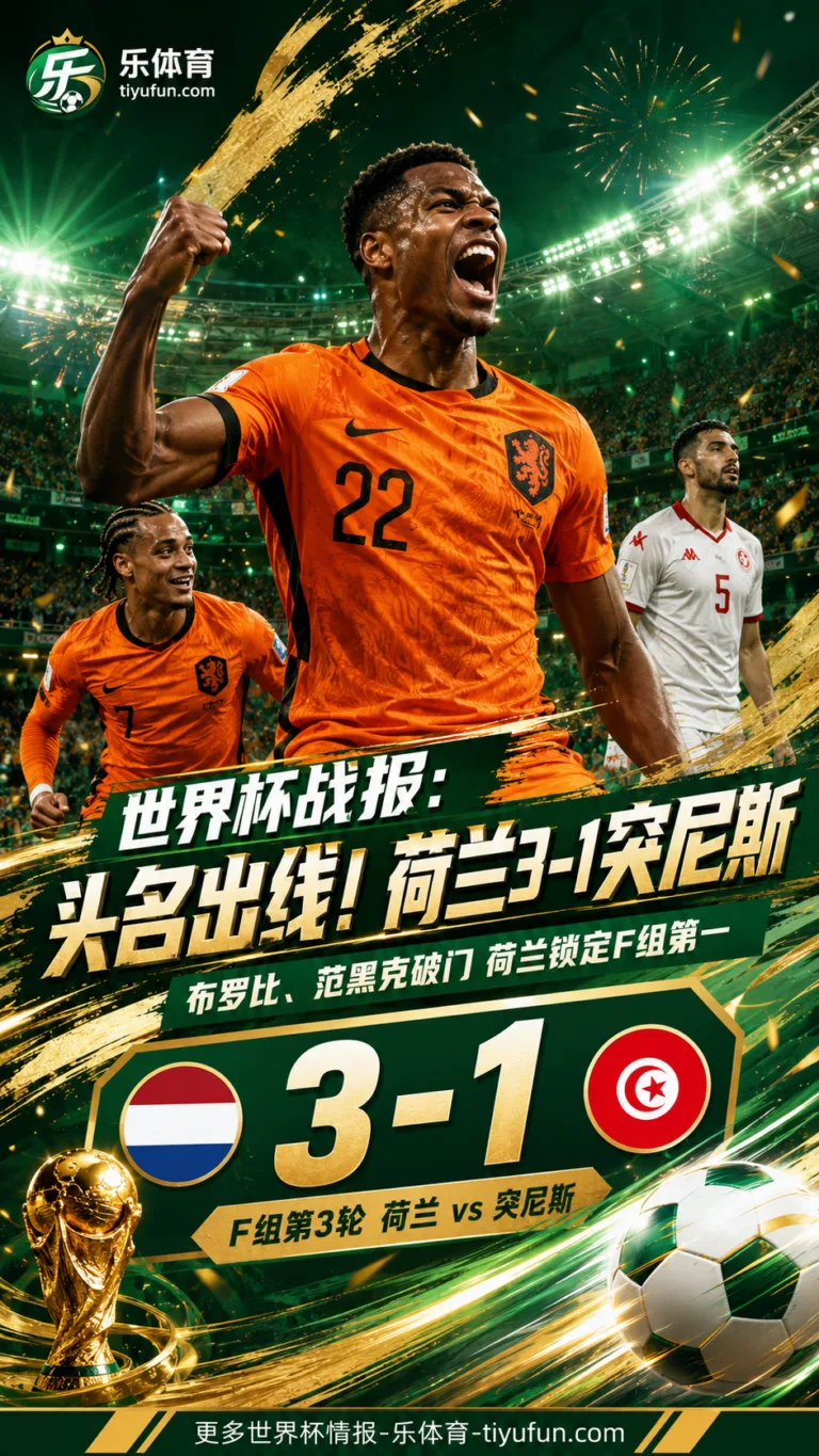 世界杯战报：头名出线！布罗比范黑克破门，荷兰3-1突尼斯