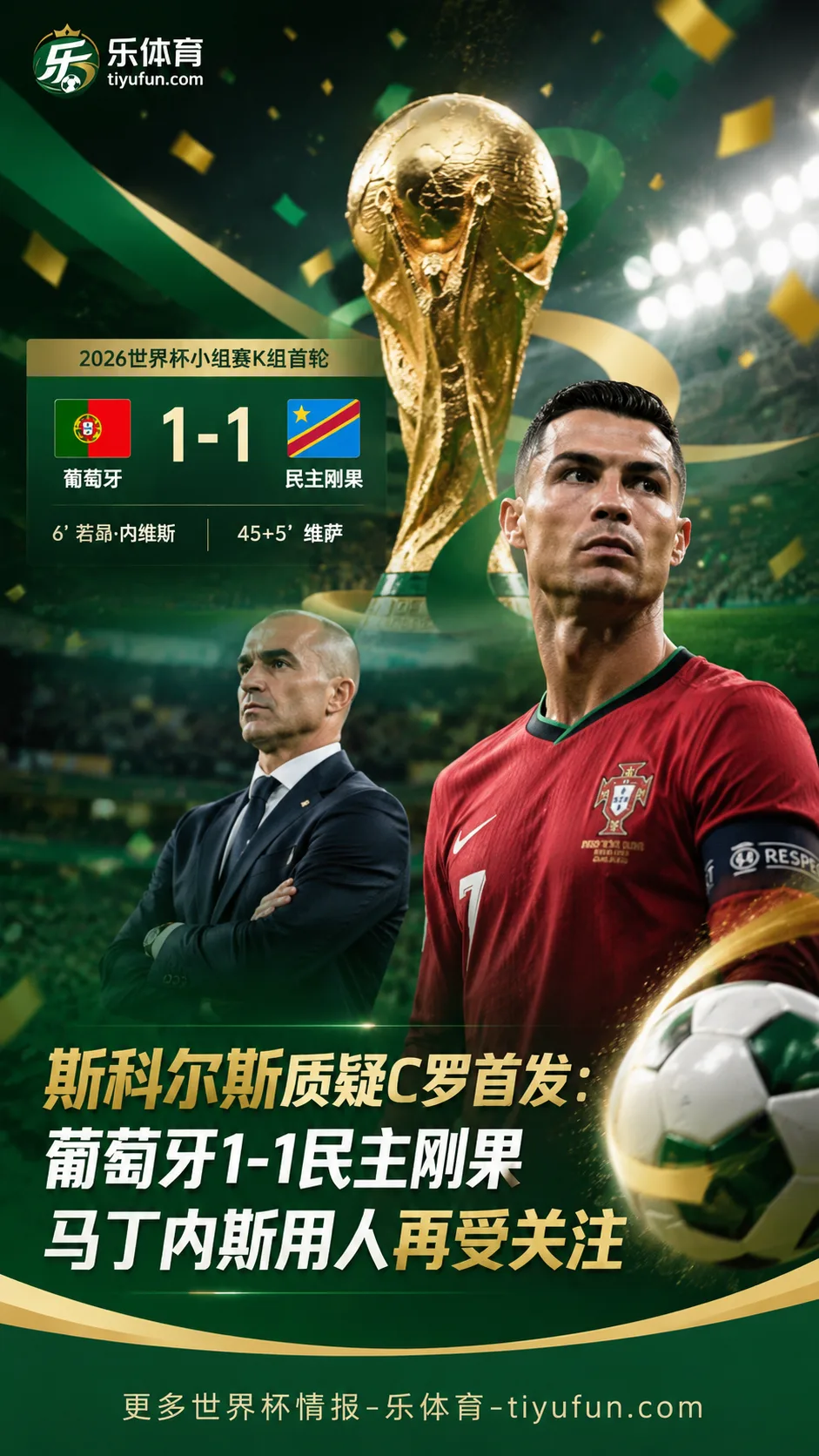 斯科尔斯质疑C罗首发：2026世界杯葡萄牙1-1民主刚果后，马丁内斯用人再成焦点