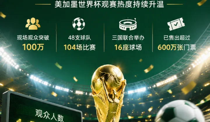 国际足联确认2026世界杯现场观众破100万，美加墨世界杯观赛热度升温