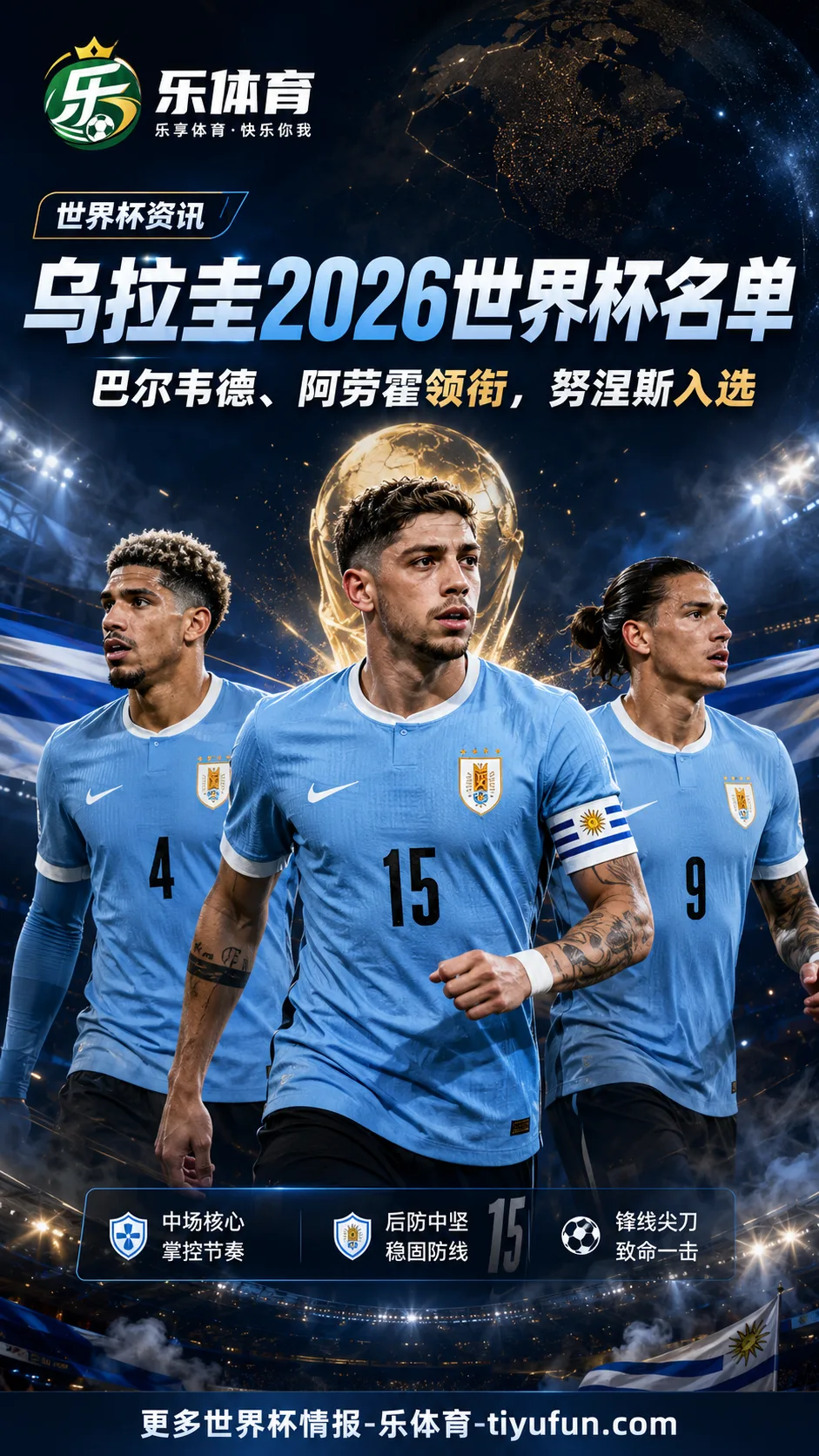 乌拉圭公布2026世界杯名单：巴尔韦德、阿劳霍领衔，努涅斯入选