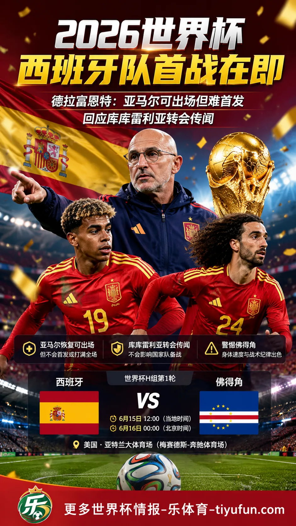 西班牙队世界杯首战前发布会:亚马尔可出场但难首发,德拉富恩特回应库库雷利亚转会传闻