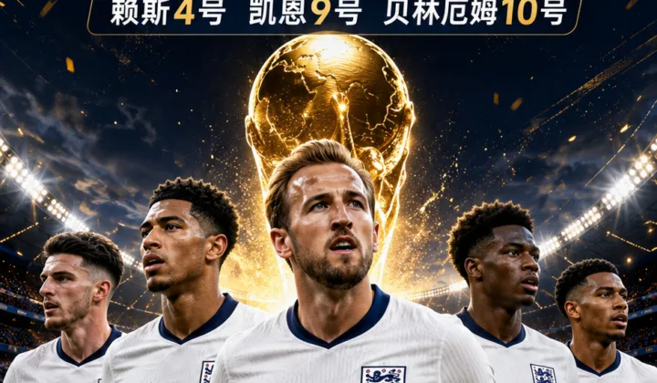 英格兰2026世界杯名单号码公布：凯恩9号，贝林厄姆10号，赖斯4号