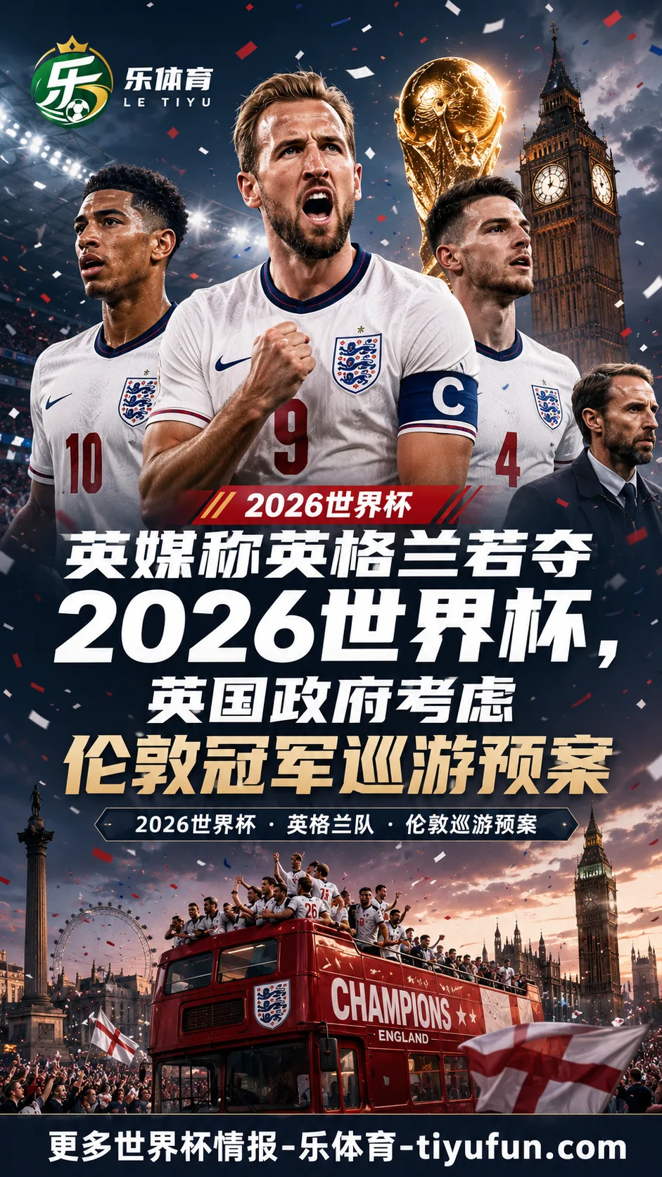 英媒称英格兰若夺2026世界杯，英国政府考虑伦敦冠军巡游预案