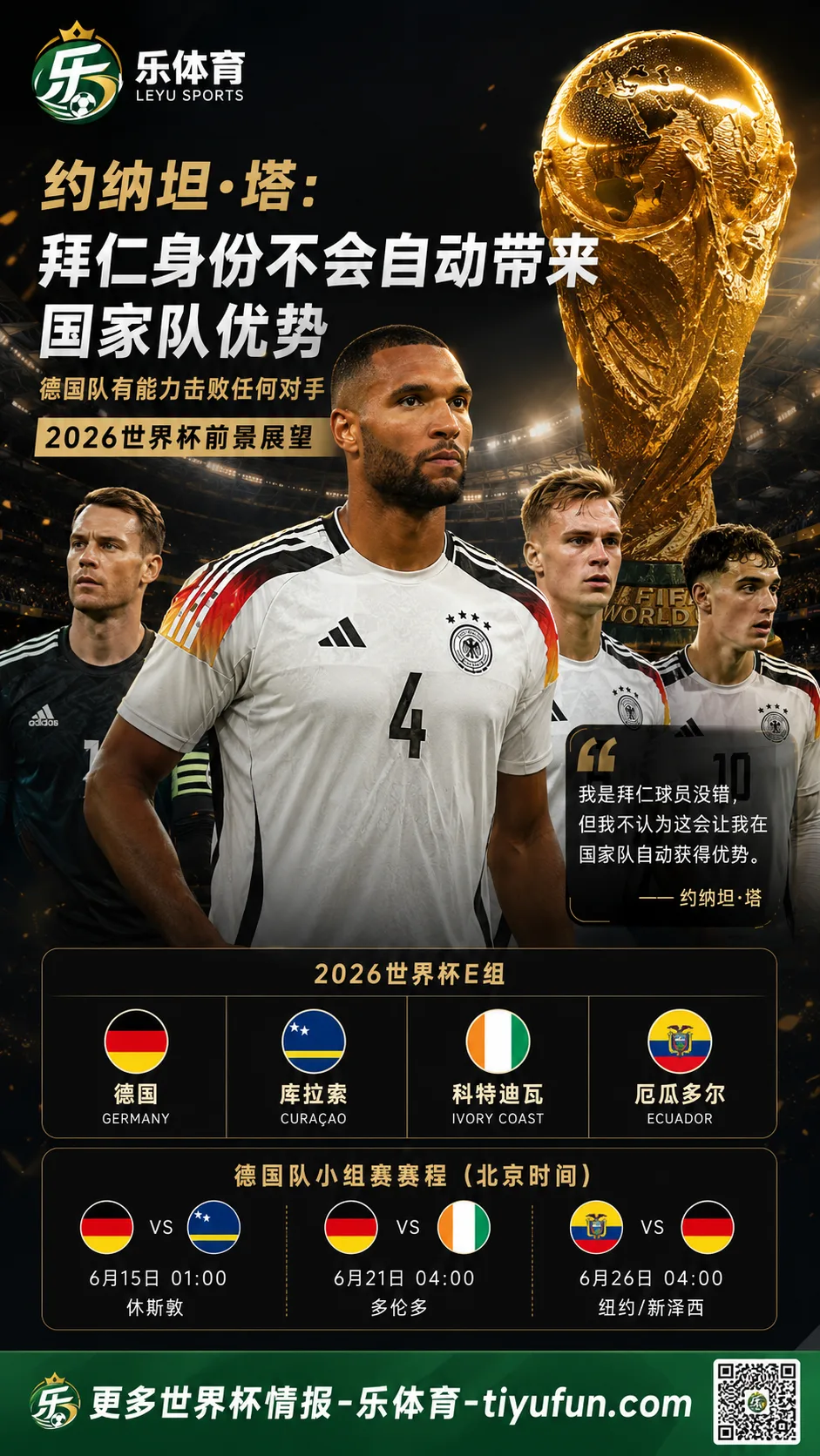 约纳坦·塔谈德国队2026世界杯前景：拜仁身份不会自动带来国家队优势