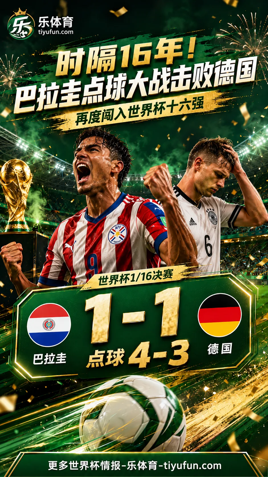 战报｜时隔16年！巴拉圭点球大战淘汰德国，晋级2026世界杯16强