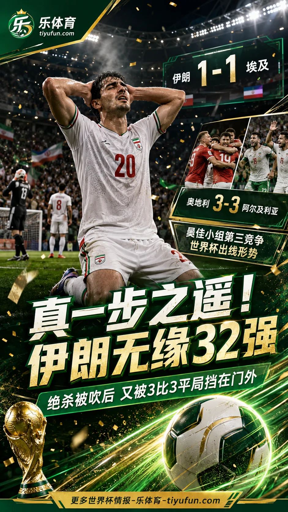 真一步之遥！伊朗绝杀被吹成出局伏笔，三连平仍无缘世界杯32强