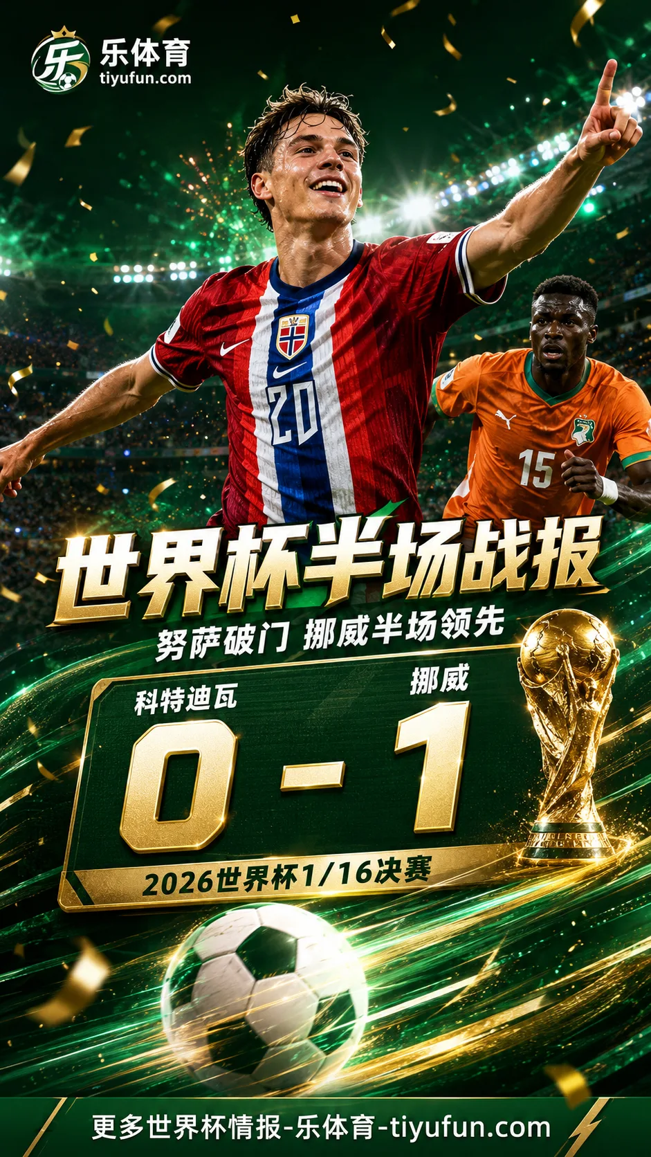 2026世界杯半场战报：努萨破门，科特迪瓦0-1挪威