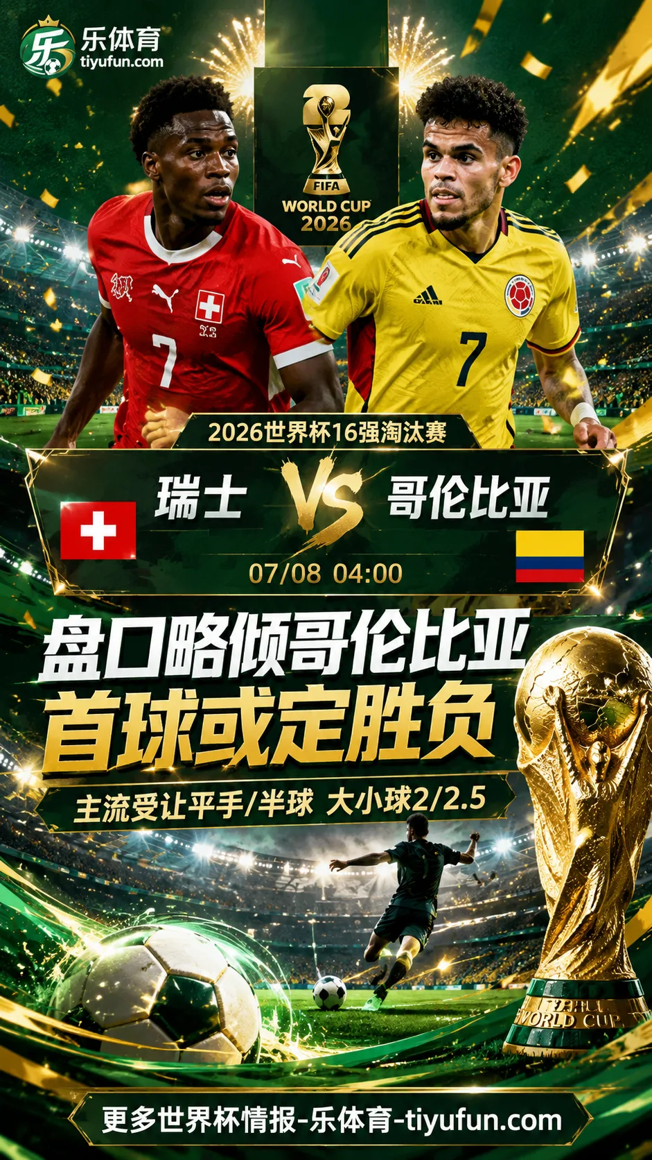 2026世界杯16强前瞻：瑞士vs哥伦比亚，赔率结构偏向哥伦比亚，首球或决定比赛走向